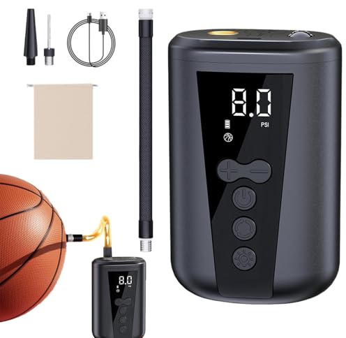 YRTUOP Pompe à air électrique pour balles, Pompe à Billes électrique,Inflation à Balle Rapide Portable avec lumière LED et écran LCD numérique - Inflateur de Basket-Ball avec 2 Aiguilles et Sac de