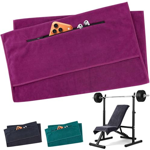 Serviette de fitness 120 x 50 cm, serviette de sport en microfibre avec poche zippée, serviette en microfibre de qualité supérieure, super absorption de la transpiration, serviette de gym pour salle