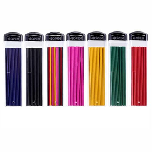 MROOFUL Lot de 210 mines de crayon mécanique de couleur de 1,3 mm, 6 couleurs, 7 boîtes de recharge, 1,3 mm, noir, bleu, rouge, jaune, rose, vert, art, dessin, écriture, marquage, outil de bricolage