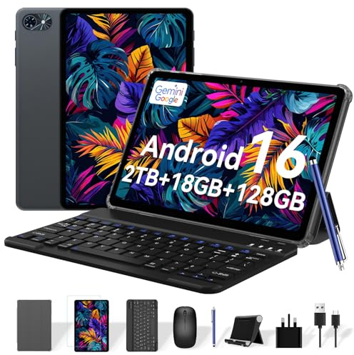 TABWEE T80 Android 16 Tablet, 2026 Tablet with Keyboard and Pen, Gemini AI 3.0,10 Inch Android Tablets 18GB+128GB/2TB, 6000mAh, FHD, Bluetooth 5.0, GPS, OTG, Office, Gaming, 4 Years Warranty