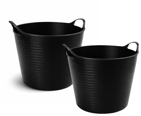 TUKA Pack de Capazos de Plástico 30 L – Profesional, Color Negro | Barreño, Cubeta Resistente Multiusos para albañilería, jardinería, Agricultura y hogar (2, Negro)