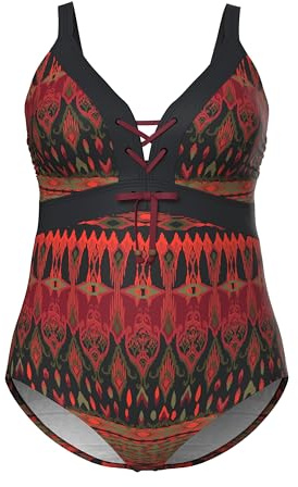 Ulla Popken Costume da Bagno con Coppe morbide, Allacciatura e Materiale Riciclato Rosso Porpora 48 836028546-48