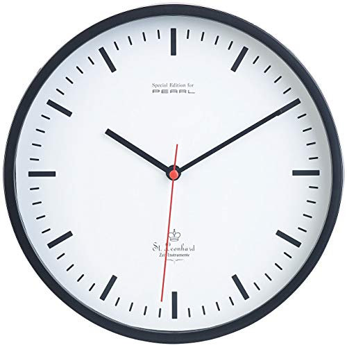St. Leonhard Wanduhr Bahnhofsuhr: Analoge Wand-Bahnhofsuhr mit schleichendem Quarz-Uhrwerk, Ø 22,5 cm (Wanduhr analog, Analoguhr, schleichende Sekunde)