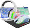 LexonElec Clavier de jeu filaire 104 touches stéréo 3D avec rétroéclairage RVB et micro ergonomique réglable 2400 DPI Grand tapis de souris étanche pour PC, Mac, gamer, bureau (4 en 1 Blanc)