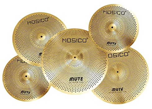 Low Volume Cymbal Pack Golden Mute Cymbal 14Hi-hat+16Crash+18'Crash+20Ride Quiet Drum Cymbal Pack for Practice