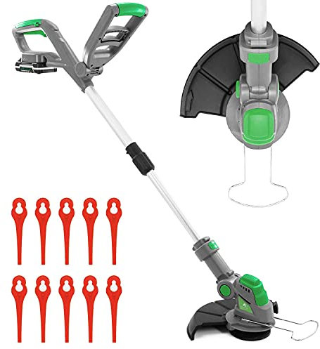 Gracious Gardens Cordless Strimmer 18V Garden Strimmer, Lightweight Grass Cutter Machine 10x Blades, Cordless Grass Trimmer with 1x Battery and Charger Included