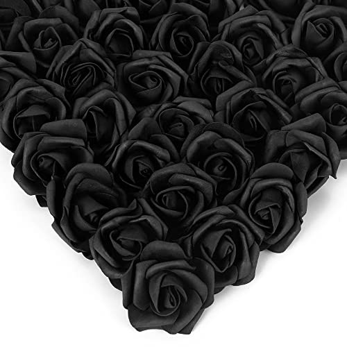 INSUNSIX Stemless Rose Artificial Flower Heads, 200Pcs Black 1.97in Foam Roses for DIY Craft Wedding & Baby Shower Decoration