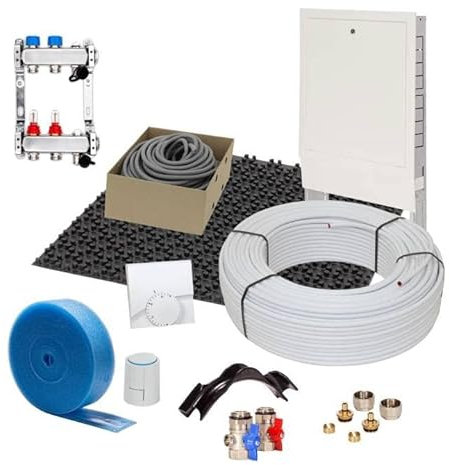 Fußbodenheizung Warmwasser Set 20m² Noppensystem 30 mm Dämmplatte Alu-Verbund Rohr VA10 Regelung A