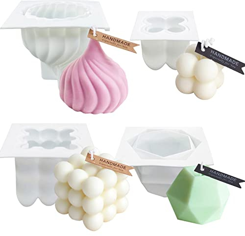 4 Pièces, Moule pour Bougie à Bulles, Moules de Cuisson au Chocolat Antiadhésifs 3D, Moules en Cire de Bougie en Silicone, Savon Artisanal, Pouding