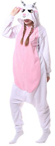 FunnyCos Unisex Pijamas de Animales para Adultos con Capucha, Disfraz de Cosplay de Halloween, Ropa de Estar por Casa, Cabra, S