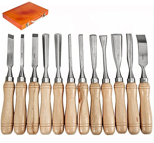 Schnitzset Stechbeitel Für Holz, 12 Teiliges Holz Schnitzmesser Schnitzwerkzeug Set, Holzschnitzerei Meißel Zum Schnitzen, Hohlbeitel Stechbeitelsatz Perfektes Geschenk Für Männer Papa Ehemann