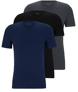 Boss 3-Pack Crew Neck Cotton Jersey T-Shirts, Bleu Marine Gris foncé Sol Noir, XL Homme