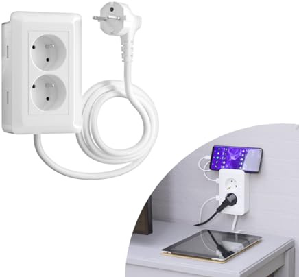 Mediashop Presto Plug - Verteilersteckdose zum Kleben - Vergrößert die Reichweite Ihrer Steckdosen - 2-Fach Steckdose mit 2 USB-Anschlüssen - inkl. Ablage für Smartphone - Steckdosenleiste