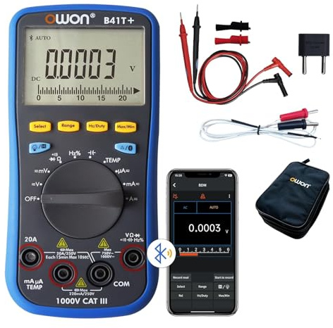 OWON B41T + Bluetooth Digital Multimeter Bilrankning TRMS 22 000 Counts ohmmeter för AC/DC-spänning, ström, resistans, kontinuitet, kapacitet, dioder, temperaturmätning, voltmeter bil