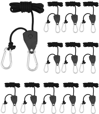 QWORK® 8 st. Justerbara spärrar med krokar – 30 kg – 1,8 m – repspännare för upphängning av växter, ljus, tält