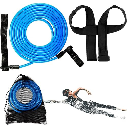 Voarge Entrenamiento Natacion Cinturón de Natación - Piscina Entrenamiento Resistencia 4M Cinturon Entrenamiento Natacion para Adultos y Niños, de Uso Profesional, Amateur o Recreativo（Azul）