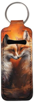GLUDEAR Womens Girls Fox Print One Pack Chapstick Holder Chapstick Sleeve Pouch Bag Accessories Keychains,Lovely Fox