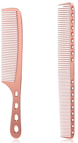 2 Stück Friseur Kamm Set Aluminium Haarkamm Antistatisch Carbon Kamm Metall Professionelle Bartkamm Salon Kamm für Herren Frauen (Roségold)