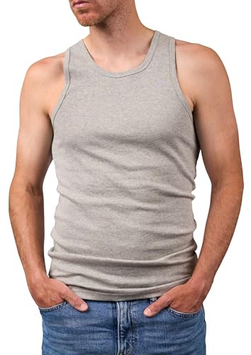 Basic Treasure Pack of 6 Men's Undershirt White 100% Cotton Cotton Tank Top for Men, Opaque Tank Top White, Fine Rib, gray, XXL
