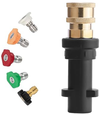 Sarini Högtryckstvätt adapter för Kärcher K2 K3 K4 K5 K6 K7 Karcher snabbanslutningsadapter med 5 kraftmunstycksspetsar flera grader