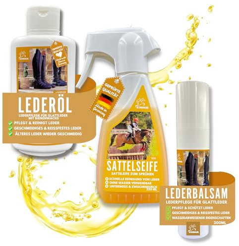 Sattelseife Leder & Bienenwachs Lederöl farblos & Lederfett farblos Lederpflege Set 0,5ml 0,2ml 0,25l Lederöl Schuhe Auto Ledercouch Sofa Couch Sattel Pferde I Sattelfett & Lederpflege Pferd für Leder