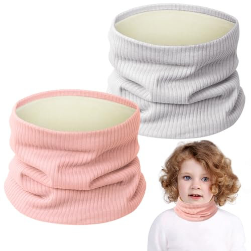 Kiiwah 2 Stück Loop Schals Kinder Baumwolle, Herbst Winter Schlauchschal, Halstuch Nackenwärmer mit Fleece für Baby Jungen Mädchen