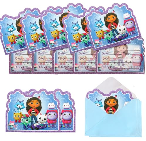 Ptydecta Invitaciones y sobres cumpleaños infantil Tarjetas de invitación y sobres para fiestas infantiles Entradas para la fiesta de 10 personas (F3)