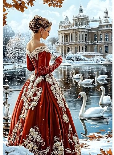 MXJSUA Peinture Diamant Adulte, Femme en Robe Rouge 5D Diamond Painting Complet, Diamant Strass Point de Croix Cristal Painting, Diamant Kit Murale Décoration, 30x40 cm