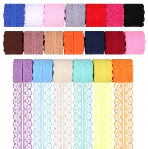 Swpeet 15 rotoli in totale 165 Yards 4.5cm × 11 Yards colorato pizzo nastro bilaterale tessuto florale, Vintage Trim nastro artigianale pizzo per la decorazione, regalo imballaggio