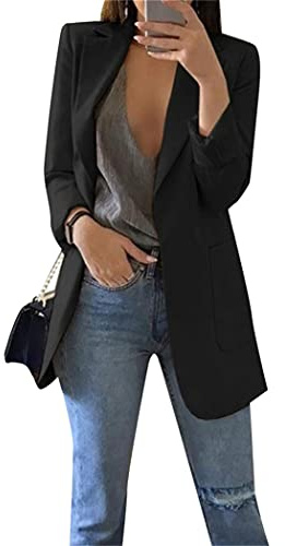 OMZIN Giacca da Lavoro a Maniche Lunghe da Donna Aperta sul Davanti da Uomo con Tasche Autunnale Blazer Nero M