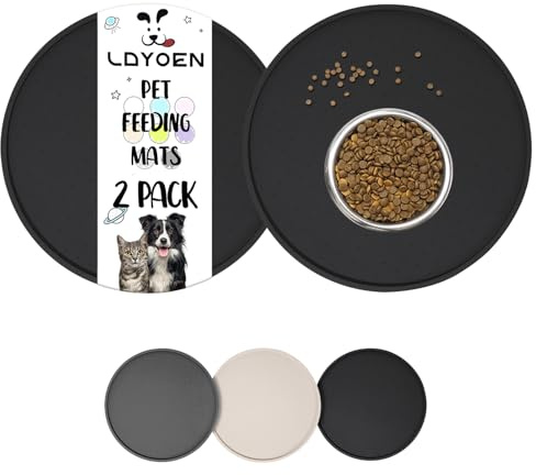 LDYOEN 2 Tapis Gamelle Chat et Chien de Silicone- Tapis de Nourriture pour Chat - avec Rebords Surélevés pour Contenir Les Déversements Imperméable 30x30cm - Noir