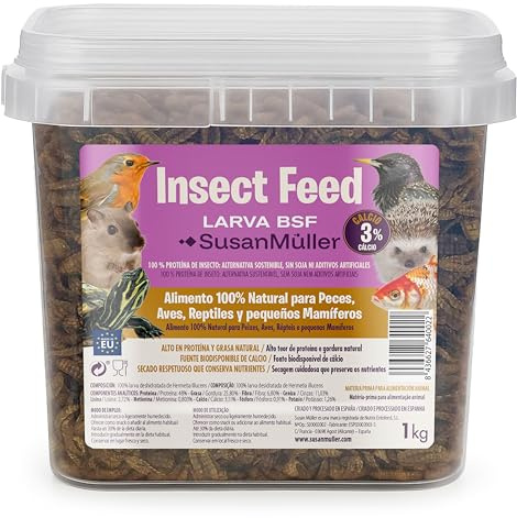 Susan Müller Larva di mosca soldato nera disidratate - Proteina naturale per rettili, pollame e pesci, alta densità nutrizionale, senza additivi, confezione riciclabile - Barattolo 1 kg