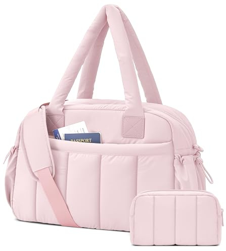 oscaurt Resväska buffer sportväska 24 l weekender dam vikbar handbagage blöjväska resa duffle bag med PVC våt väska gym väska, Ljusrosa, L