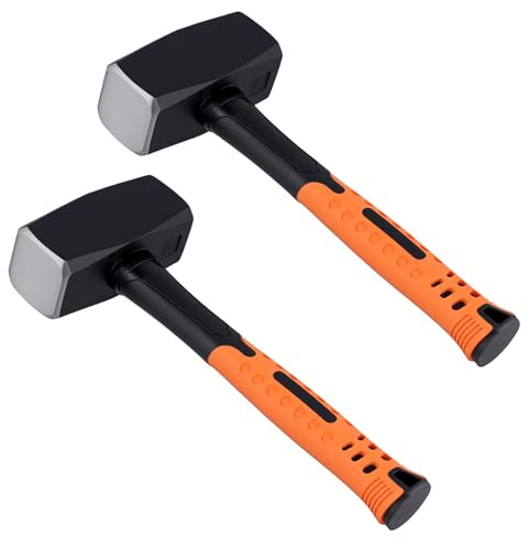 CHUENKUK 2 Martillos de Demolición de 2 kg - Mazos de Acero al Carbono 45 con Mango Ergonómico Antideslizante - 28 cm, Negro y Amarillo, con Accesorio de Goma para Trabajos de Demolición