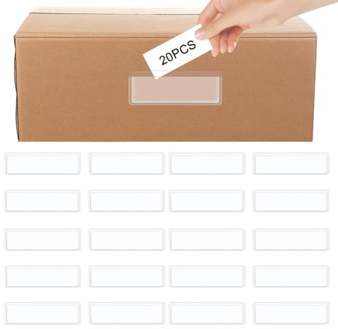 Lot de 20 porte-étiquettes autocollantes avec carte vierge,Avec étiquettes nominatives pour étagères, boîtes aux lettres, dossiers, tiroirs,Porte-Étiquettes Porte Etiquette Adhesif Porte Étiquettes