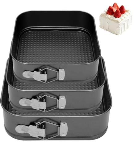 EUBSWA Springform kvadrat 24/26/28 cm – 3 stycken kakformar med non-stick beläggning för bakform, bakform, tårtform, kakformar