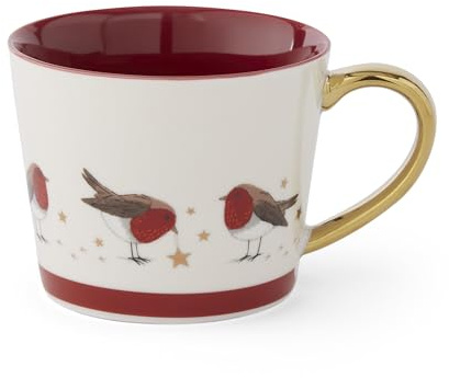 Cooksmart Christmas Robins Retreat Conical Mug, New Bone China | British designed, festive robin artwork, dishwasher safe, microwave safe, comfortable handle, gift suitable