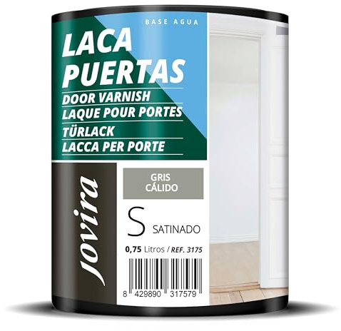 JOVIRA PINTURAS Esmalte Laca Puertas al Agua 750ML Satinado, Renueva y decora las puertas y muebles de madera (750 Mililitros, Gris Cálido) -T