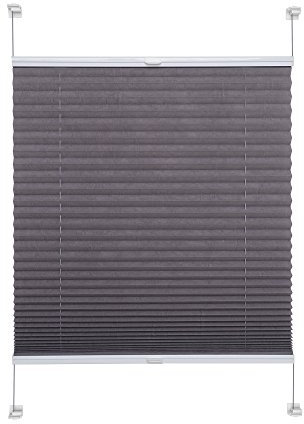 Liedeco® Plissee verspannt mit Klemmträger / 75 x 150 cm (Breite x Höhe) grau/lichtdurchlässig Blickdicht stufenlos verstellbar/leichte Innen-Montage ohne Bohren / 123 montiert/Plissee farbig