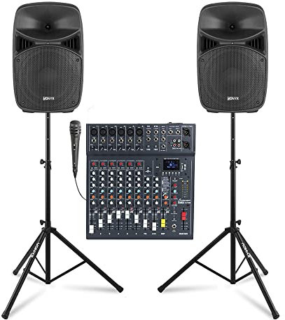 Vonyx VPS102A Compact PA System For Band & Singers – Versatile 600W Stage PA System Packages With 10-Inch Speakers, XS10 Mixer, Bluetooth & Stands Included, Ideal for Live Performances