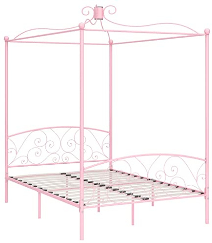 vidaXL Estructura de Cama con Dosel Soporte Base Mueble Individual Tapizada Cabecero Curvado Dormitorio Habitación Metal Rosa 120x200 cm
