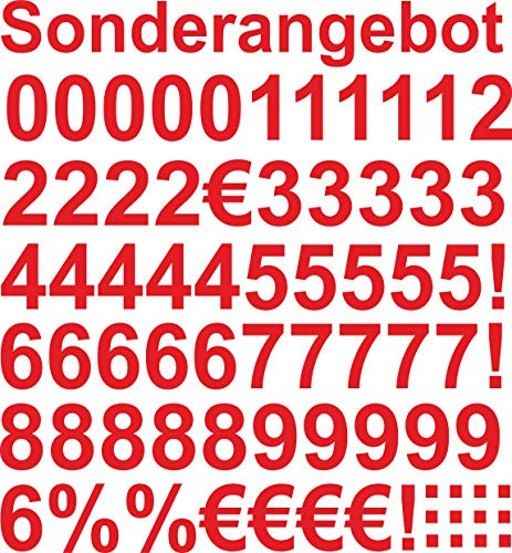 Offre spéciale – Chiffres autocollants de 4 cm de haut – en rouge – 71 chiffres adhésifs – Chiffres et numéros autocollants de 0 à 9 – Idéal pour l'extérieur car résistant à l'eau et aux intempéries.