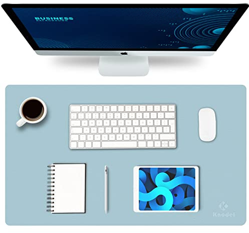 K KNODEL Small Office Leather Desk Mat, Mouse and Keyboard Pad, Computer and Laptop Mat, Desktop Protector and Cover, Writing Pad and Blotter (60x35cm, Light Blue)