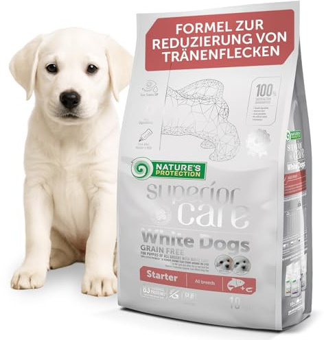 Nature's Protection Superior Care Hundefutter Trocken Getreidefrei - Hypoallergenes Welpenfutter mit Lachs für Weiße Hunde Aller Rassen, Trockenfutter für Welpen, 10kg