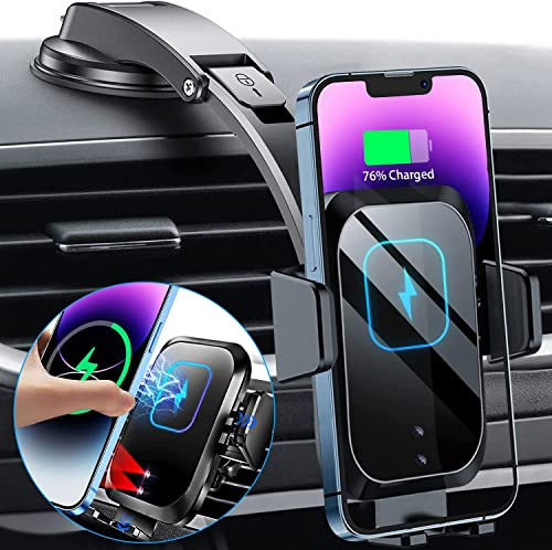 15W Qi Chargeur Induction Voiture,[Auto Ouvrir/Fermer Même Le Courant est éteint] Support Telephone Voiture Induction,[2 en 1 Rotation 360°] Chargeur sans Fil pour iPhone 14/13/12, Samsung Huawei etc