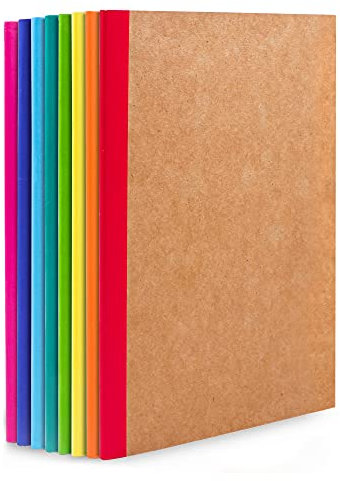 feela Kraft Notizbuch A5 liniert, 8 Notizbücher Set, Notizheft mit Regenbogen Rücken in 8 verschiedenen Farben, 60 Seiten, 21x14cm, Notizblock Set geeignet für Büro & Schule, Kraftpapier, Din A5
