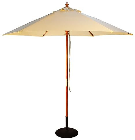 BrackenStyle Wooden Garden Parasol – Pully Operated and Machine Washable Garden Umbrella – 11 Colours - 15kg Black Concrete Base Included (Natural)