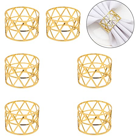 6Pcs Metal Napkin Ring Holders Gold Hollow Triangle | Suitable for Christmas Wedding Birthday Party, Table Decorations