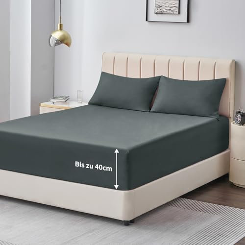 Aisbo Spannbettlaken 180x200cm Bettlaken Boxspringbett - Bett Laken Grau 180x200 aus Premium Mikrofaser, weiches Spannbetttuch 180 x 200 Anthrazit Steghöhe 40cm für Wasserbett Bed Fitted Sheet
