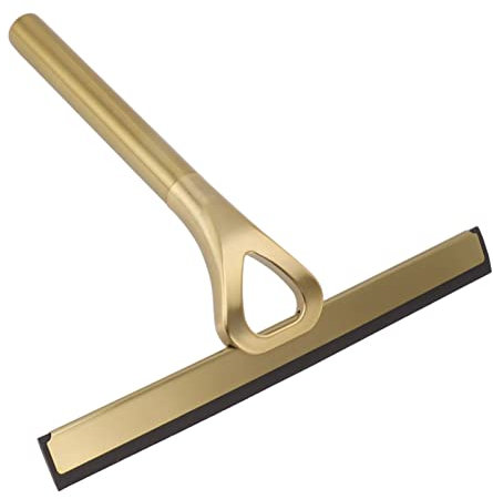 Rasqueta limpiacristales para Ducha, 22cm Escobilla de Acero Inoxidable Dorado con Gancho, Rascador de Vidrio para Ducha de Baño, Espejo, Ventana, Cristal